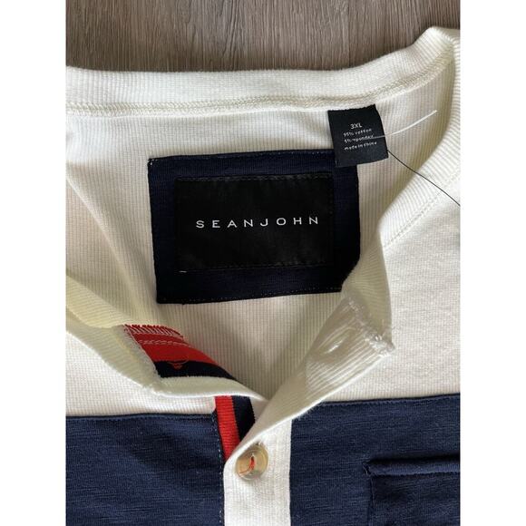 Sean John Men’s 3XL Henley T-Shirt – Colorblock Navy & White Cotton Blend - Picture 2 of 8